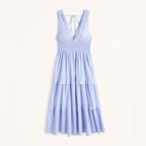 NWT Abercrombie & Fitch Smocked Waist Tiered Midi Dress Periwinkle Sz S